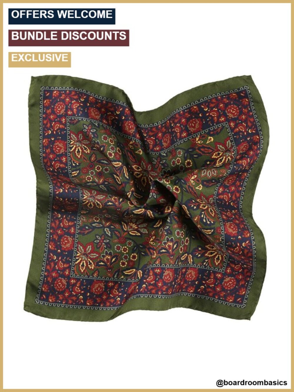 Italian 100% Silk Pocket Square, Men's Accessory, Floral Print, 32x32 cm, Dry